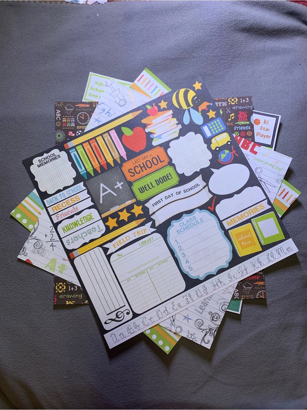 School Memories Sticker Sheet - Black with Multicolor Accents